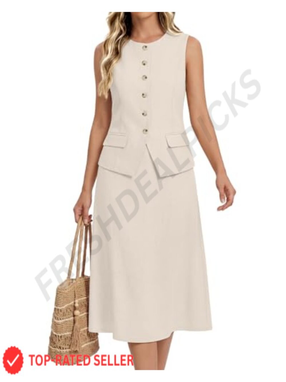 2 Piece Skirt Suit Set Womens Blazer Outfit Sleeveless Vest A-Line Skirt